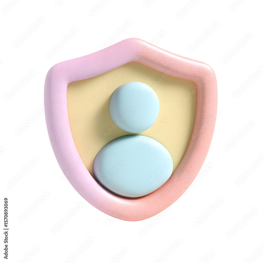 Aufkleber A simple and minimalist 3D icon depicting a pastel colored clay style shield shape representing a user profile or identity protection concept