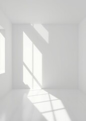 Fototapeta premium 3d stimulate of white interior space with sun light cast the roof shadow on the wall and floorperspective of minimal design architecture3d rendering Empty room interior design Ultra realistic Pho