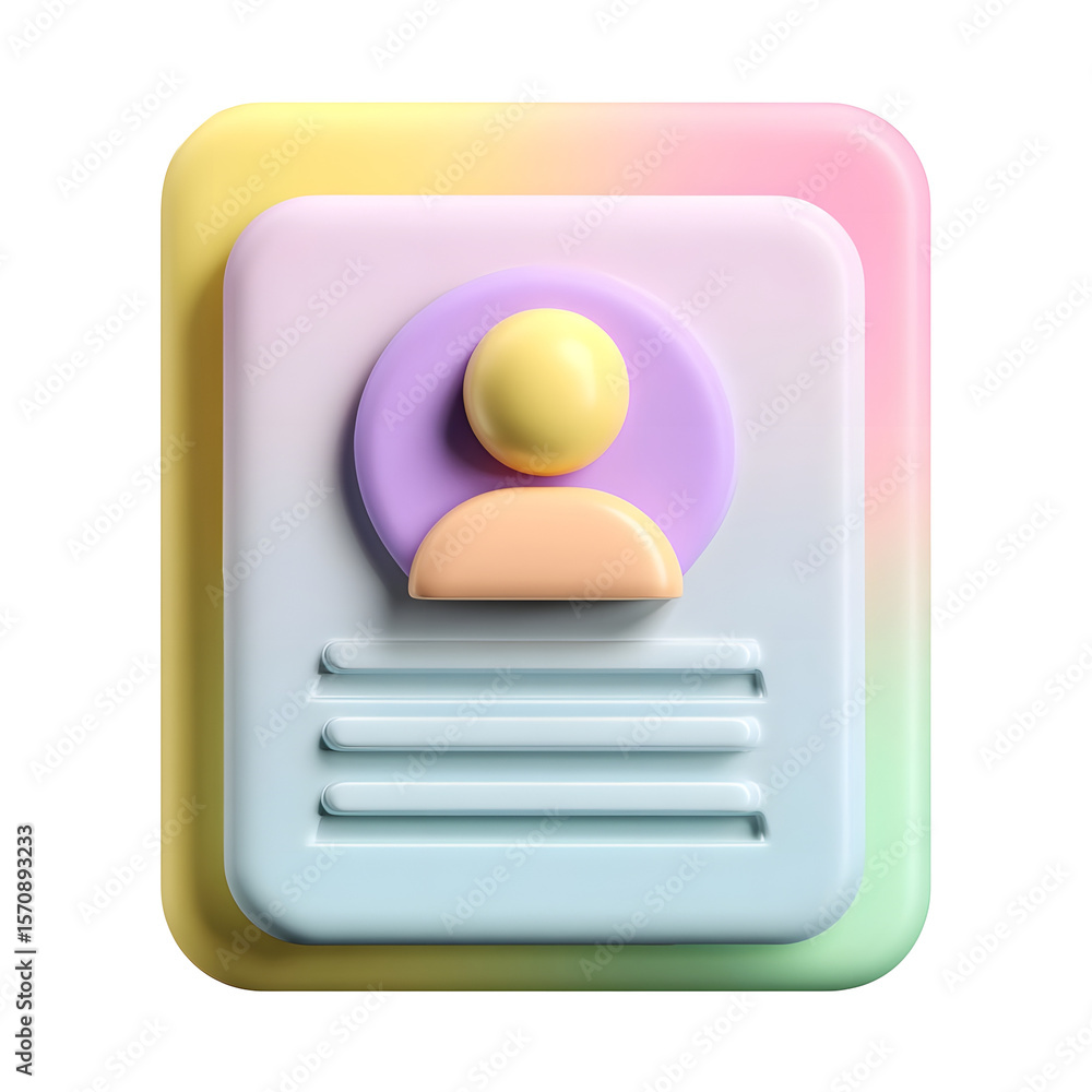 Aufkleber Minimalist pastel colored document icon with a simple user profile picture in the center showcasing a clean and modern digital interface design