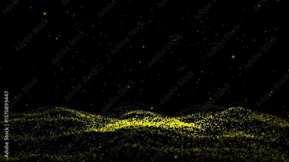 Poster yellow color abstract wave particles big data sci-fi hi-tech design technological background