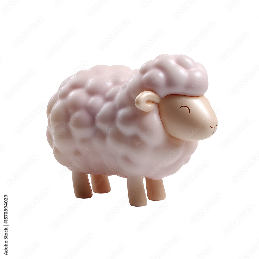Aufkleber Soft smooth pastel colored 3D clay style icon of a stylized sheep in a minimalist abstract design