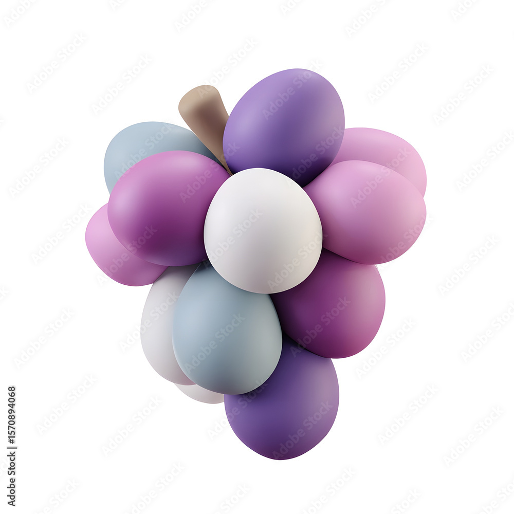 Poster A cluster of pastel colored 3D clay style grapes arranged in a minimalist geometric design against a clean white background