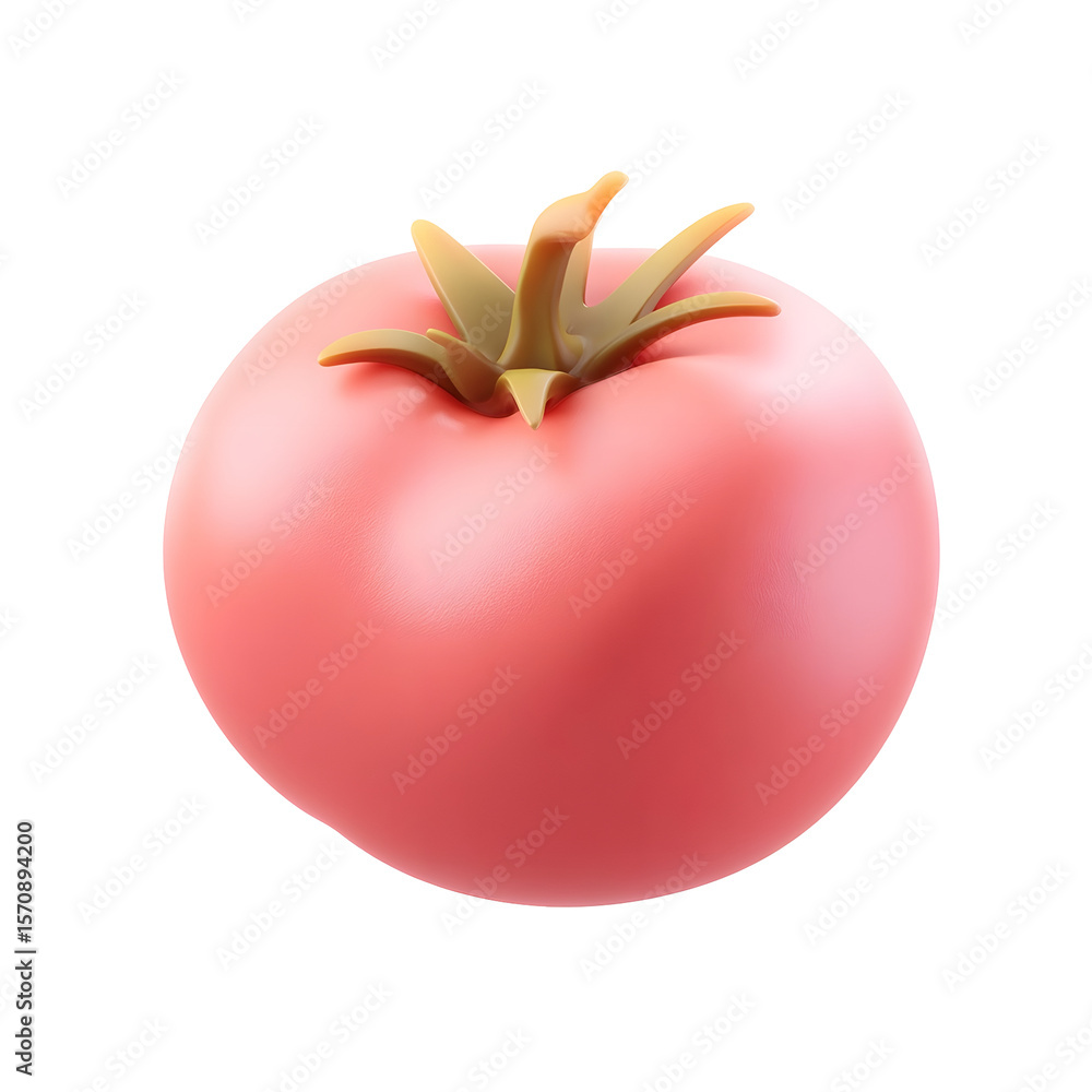 Aufkleber Visually striking 3D render of a pastel colored tomato in a smooth minimalist style centered on a clean white background with no shadows for a contemporary digital look