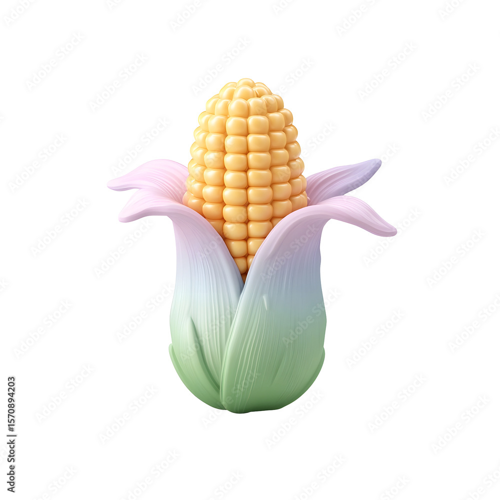 Aufkleber A stylized 3D icon of a corn cob with a smooth pastel colored husk and a clean minimal aesthetic against a white background