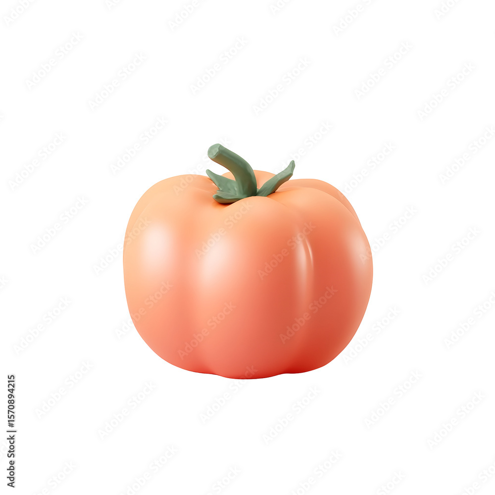 Poster a 3d clay style icon of a whole tomato with a soft smooth surface and a pastel color palette present