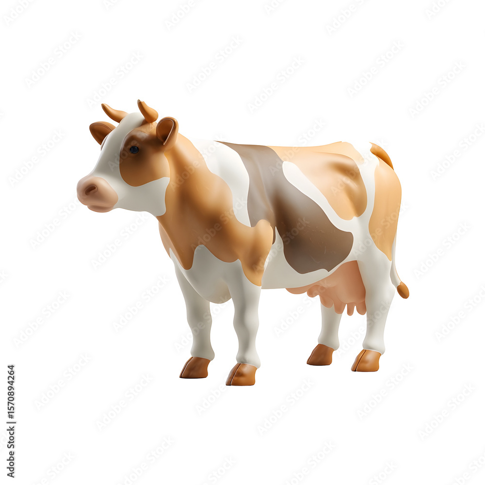 Aufkleber Playful 3D clay inspired icon of a cow standing in a side profile featuring a pastel color palette and a smooth simplified surface texture