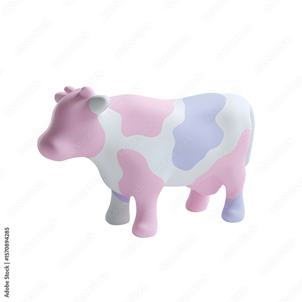 Aufkleber A stylized 3D icon of a cute cow in a pastel color palette featuring a smooth clay like surface and a simple minimalist design centered on a white background