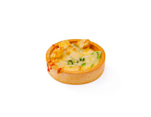 Savory mini pie with seafood and vegetables in a crispy crust