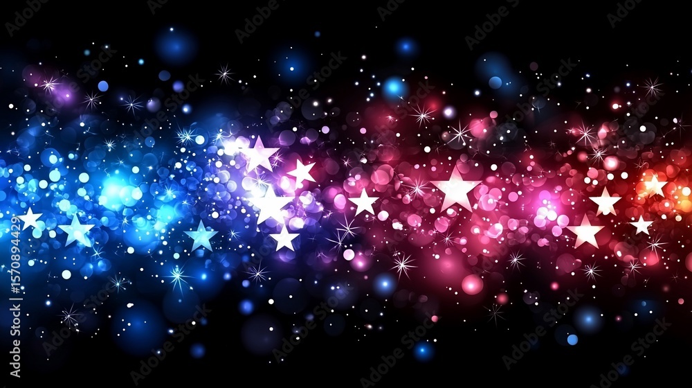 Poster colorful sparkling stars background with bokeh effect