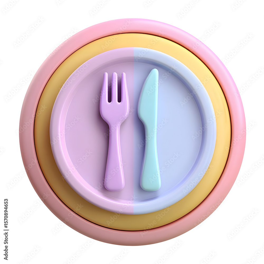Aufkleber A simple pastel colored plate with a minimalist design featuring a fork and knife in complementary hues creating a clean and elegant composition
