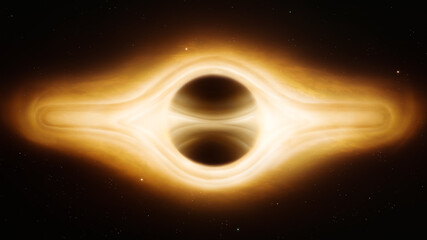 Supermassive Black Hole with Accretion Disk. Singularity warps space and time. Core of a star after...