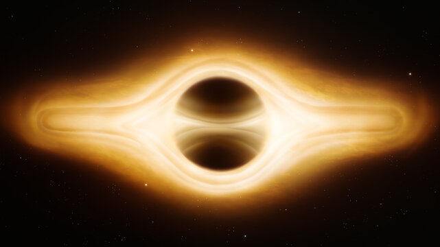 Supermassive Black Hole with Accretion Disk. Singularity warps space and time. Core of a star after its death.