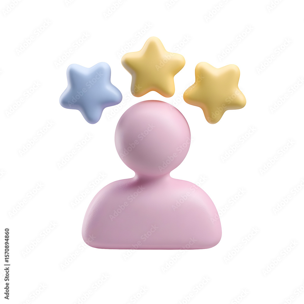 Aufkleber A pastel colored minimalist 3D clay style icon depicting a figure with soft smooth surfaces and stars hovering above their head against a clean white background