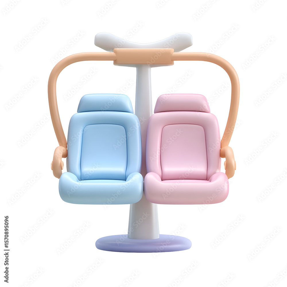 Aufkleber Stylized 3D icon of a two seat ski chairlift in a pastel color palette featuring a clean minimal design with smooth soft textures