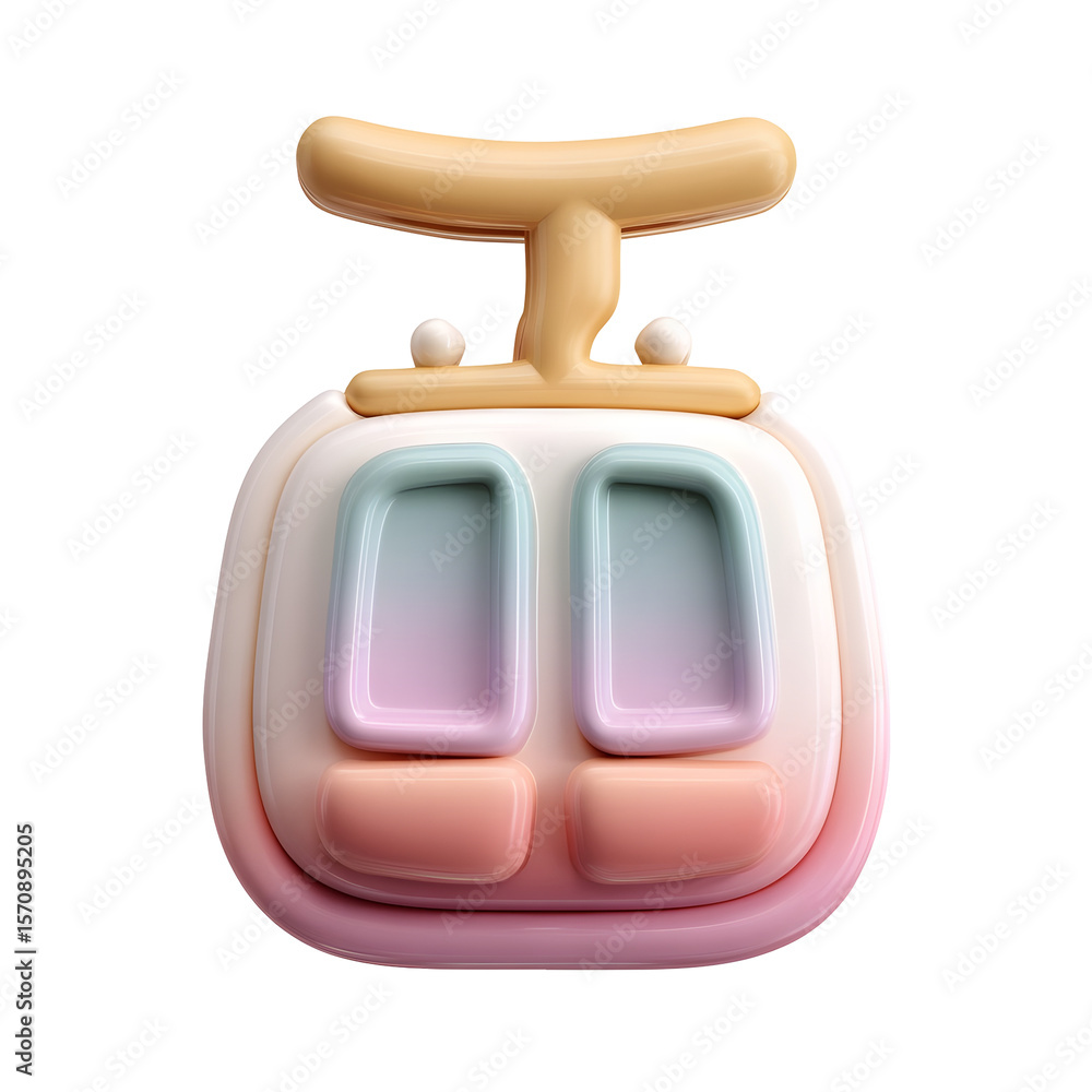 Aufkleber Stylized 3D of a pastel toned gondola cable car with a soft smooth surface and a minimalist centered design against a clean white background