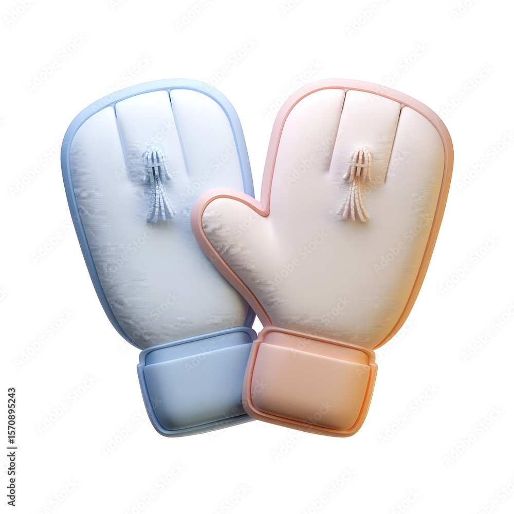 Aufkleber Soft and smooth pastel colored 3D clay style icon of a pair of cozy winter mittens against a clean white background