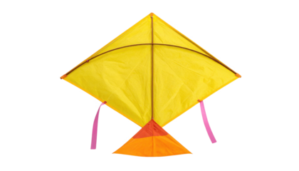 Bright yellow kite isolated on transparent background