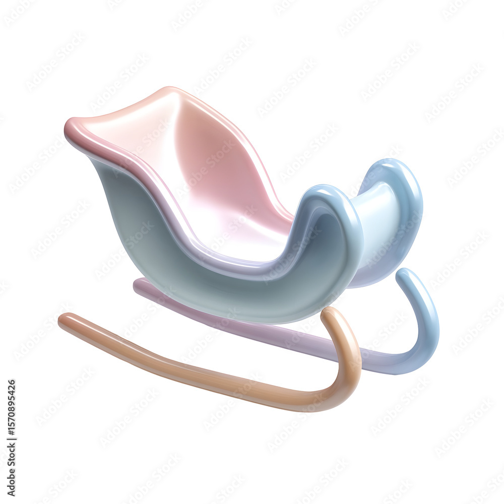 Aufkleber A whimsical pastel colored 3D clay style sled or sleigh resting on a clean white background with a smooth minimal design