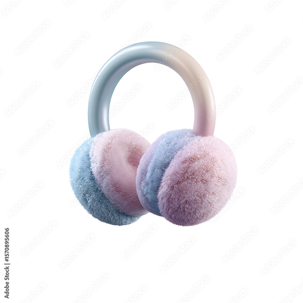 Aufkleber Stylized 3D of a pair of soft fluffy earmuffs in a pastel color palette featuring a smooth minimalist design centered on a clean white background
