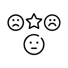 Fototapeta premium Customer Satisfaction Icon with Three Stars, Smiley Face, and Thumbs Up – Black Line Art Symbol Representing Positive Review, Good Rating, and Excellent User Experience