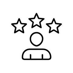 Customer Satisfaction Icon with Three Stars, Smiley Face, and Thumbs Up – Black Line Art Symbol Representing Positive Review, Good Rating, and Excellent User Experience

