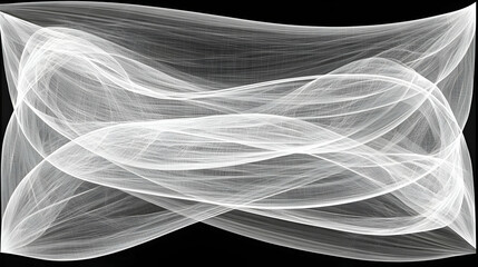 Abstract flowing white lines on black background. Possible use graphic design, website background, digital art