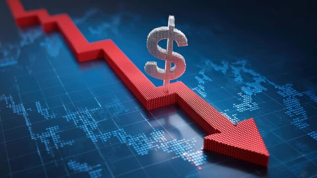 Red Arrow Down with Dollar Symbol for Financial Loss
