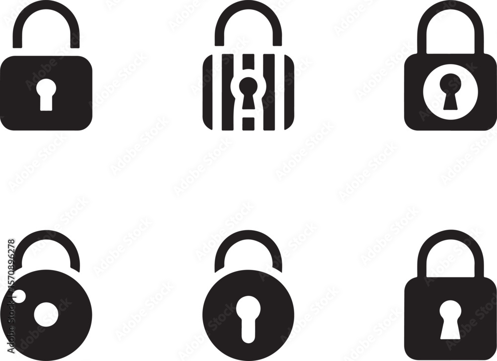 Poster collection of padlock icons security and privacy concept digital protection symbols for websites and