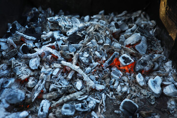 Ashes from wood in a burnt fire