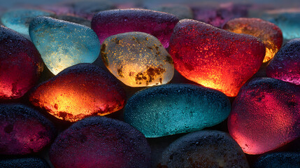 Abstract colorful texture resembling polished glass stones softly illuminated with ambient light