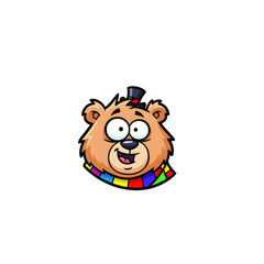 Cartoon bear character with a top hat and colorful scarf on transparent background. Cute mascot for kids design or holiday themes.