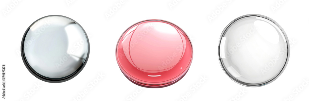 Poster glossy, colored buttons on a , minimalist stylish design transparent background generative ai