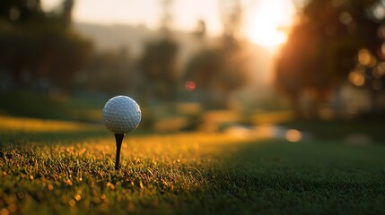 Rich color golf course with detailed shot of ball on tee under sunlight