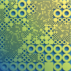 A composition of concentric rings and rectangles that create a visual rhythm