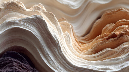 Abstract texture showcasing smooth beige and cream clay molded into soft, wavy organic patterns
