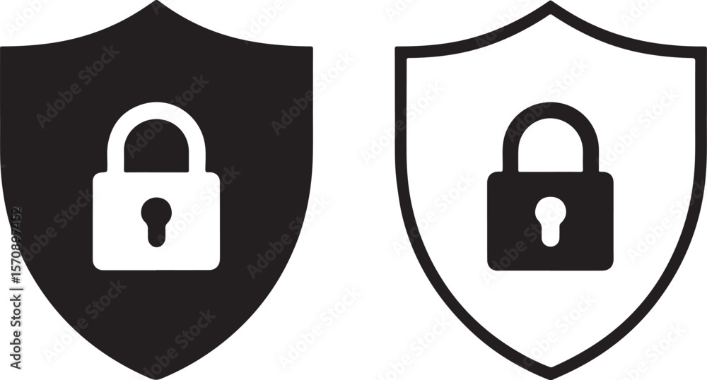 Poster security shield icons depicting safety and protection with padlock symbols, representing secure syst