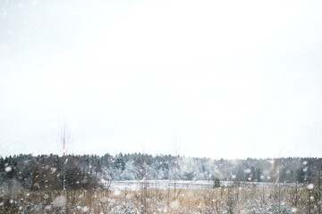 Winter landscape of country fields and roads