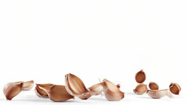 Cloves of garlic suspended in mid-air, a unique and fascinating scene