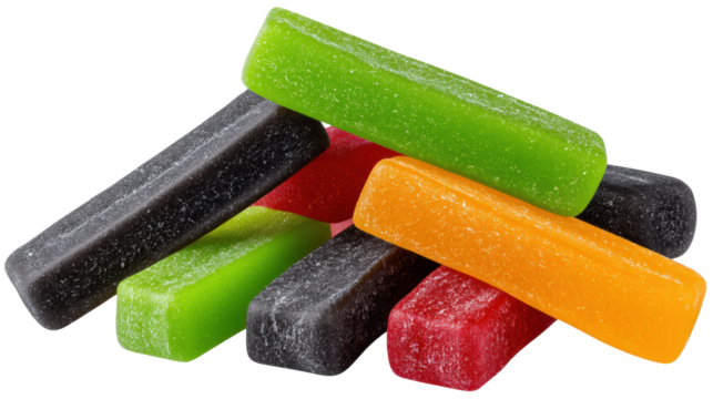Colorful candy sticks isolated on transparent background with bright colors and texture