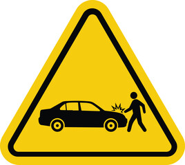 car accident warning sign. person hit symbol on yellow triangle board