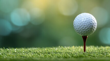 Isolated golf ball on tee with wide soft green background gradient
