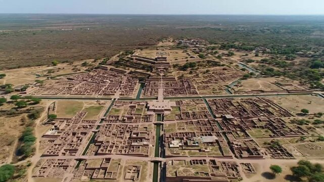 Aerial view showcases the ancient ruins of dholavira, an indus valley civilisation site in india