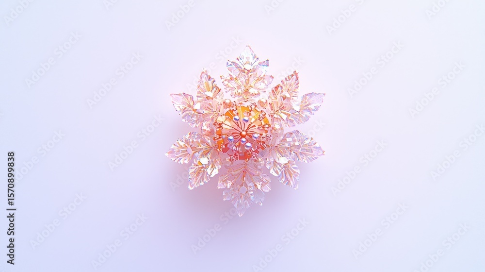Poster iridescent crystal snowflake centered on light background