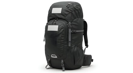 Large Black Hiking and Trekking Backpack for Outdoor Adventures and Travel Isolated on White Background