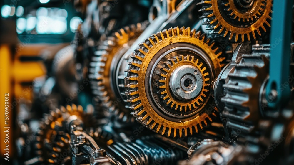 Poster interlocking gears in a complex machinery system