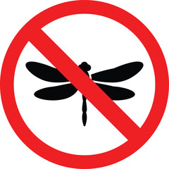 dragonfly danger sign. prohibited and warning symbol. no dragonfly allowed