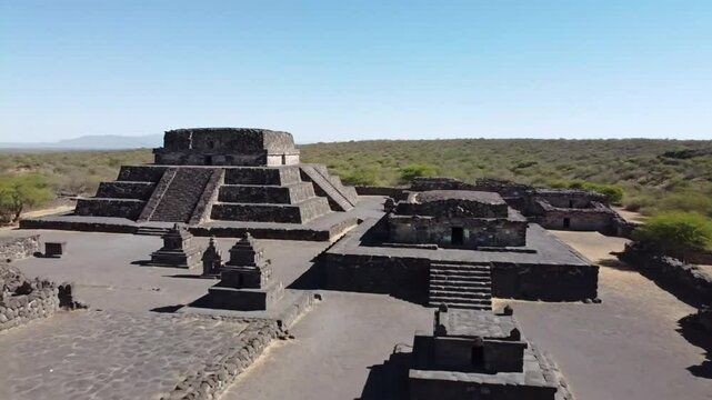 Aerial view of prehispanic ruins in xico, guanajuato, mexico, showcasing ancient mesoamerican architecture