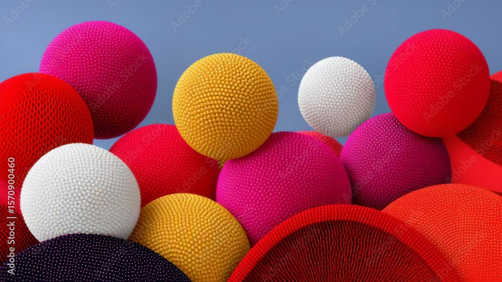 Poster bunch of colorful balls are piled on top of each other. the balls are of different sizes and colors,
