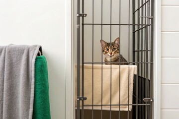A Curious Cat Peering Out Through a Half Open Door with a Welcoming and Hopeful Atmosphere
