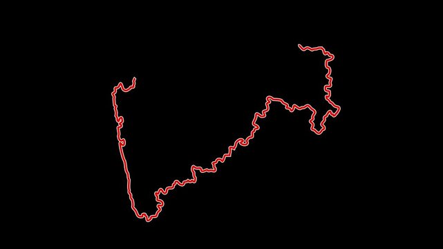 2D Map of Maharastra in red and white outline with boundary line animation